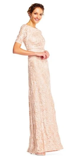 Formal Gowns Adrianna Papell - AP1E201418 Sequin Lace Embroidered Swirl Mesh Dress