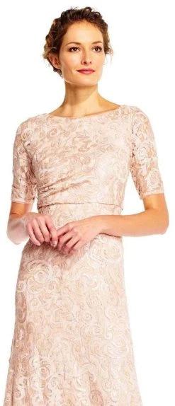 Formal Gowns Adrianna Papell - AP1E201418 Sequin Lace Embroidered Swirl Mesh Dress
