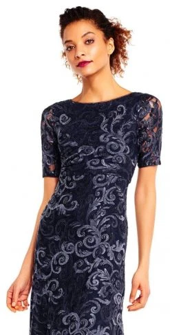 Formal Gowns Adrianna Papell - AP1E201418 Sequin Lace Embroidered Swirl Mesh Dress