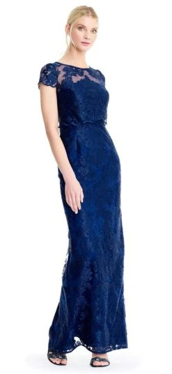 Adrianna Papell - AP1E201453 Metallic Embroidered Popover Lace Gown