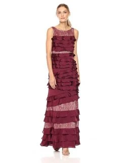 Adrianna Papell - AP1E201734 Sleeveless Lace Satin Tiered Gown