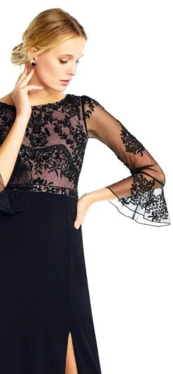 Formal Gowns Adrianna Papell - AP1E201883 Sheer Circular Flounce Sleeve Beaded Gown 8 Formal Gowns Adrianna Papell - AP1E201883 Sheer Circular Flounce Sleeve Beaded Gown