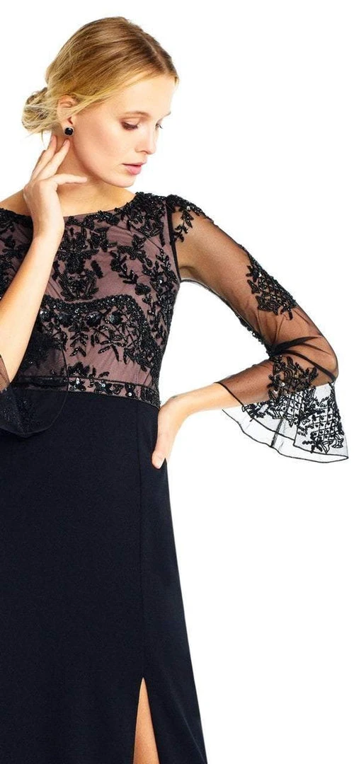 Formal Gowns Adrianna Papell - AP1E201883 Sheer Circular Flounce Sleeve Beaded Gown 5 Formal Gowns Adrianna Papell - AP1E201883 Sheer Circular Flounce Sleeve Beaded Gown