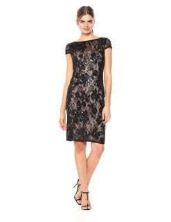 Adrianna Papell - AP1E201934 Embroidered Sequined Bateau Sheath Dress Cocktail Dresses