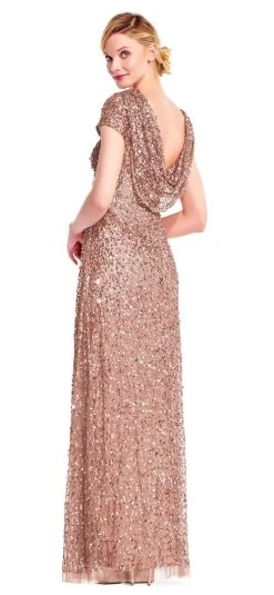 Formal Gowns Adrianna Papell - AP1E202166 Draped Cowl Back Cap Sleeve Sequined Gown