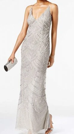 Formal Gowns Adrianna Papell - AP1E202208 Sequin Embellished V-Neck Dress