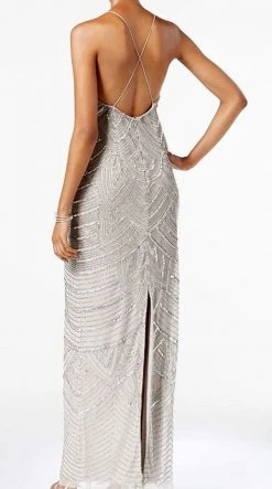 Formal Gowns Adrianna Papell - AP1E202208 Sequin Embellished V-Neck Dress
