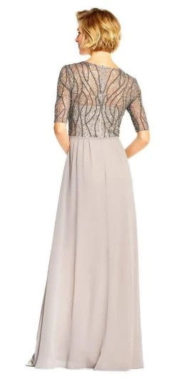 Formal Gowns Adrianna Papell - AP1E202210 Elbow Sleeves Beaded Chiffon Gown