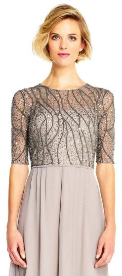 Formal Gowns Adrianna Papell - AP1E202210 Elbow Sleeves Beaded Chiffon Gown