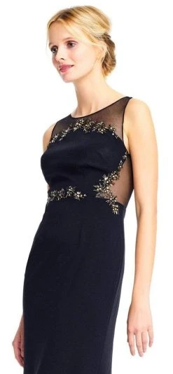 Adrianna Papell - AP1E202366 Metallic Floral Beaded Illusion Gown