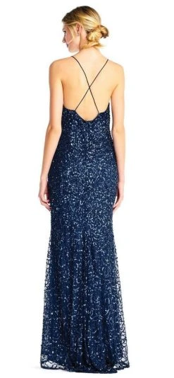 Adrianna Papell - AP1E202438 Crossed String Back Sequined Halter Gown