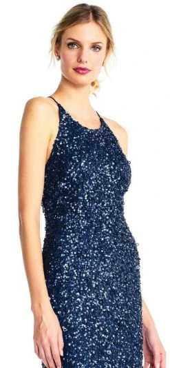 Adrianna Papell - AP1E202438 Crossed String Back Sequined Halter Gown 9 Adrianna Papell - AP1E202438 Crossed String Back Sequined Halter Gown