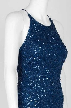 Adrianna Papell - AP1E202438 Crossed String Back Sequined Halter Gown 11 Adrianna Papell - AP1E202438 Crossed String Back Sequined Halter Gown
