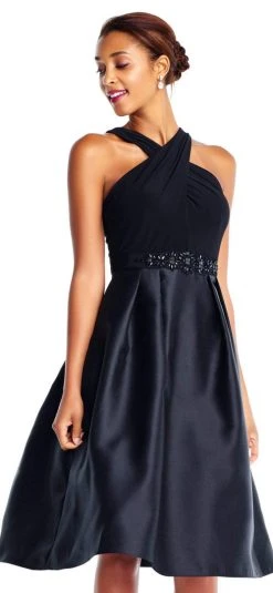 Adrianna Papell - AP1E202707 Criss Cross Halter A-Line Dress