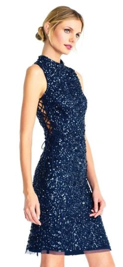 Cocktail Dresses Adrianna Papell - AP1E202826 Sequined High Neck Fitted Cocktail Dress