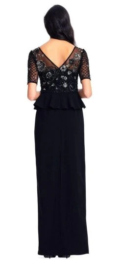 Adrianna Papell - AP1E202890 Embellished Short Sleeves Peplum Gown Formal Gowns