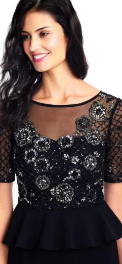 Adrianna Papell - AP1E202890 Embellished Short Sleeves Peplum Gown Formal Gowns 7 Adrianna Papell - AP1E202890 Embellished Short Sleeves Peplum Gown Formal Gowns