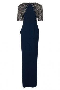 Formal Gowns Adrianna Papell - AP1E202926 Embellished V-Neck Ruffled Evening Gown