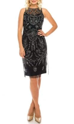 Adrianna Papell - AP1E202940 Bateau Sheath Knee-Length Dress Cocktail Dresses