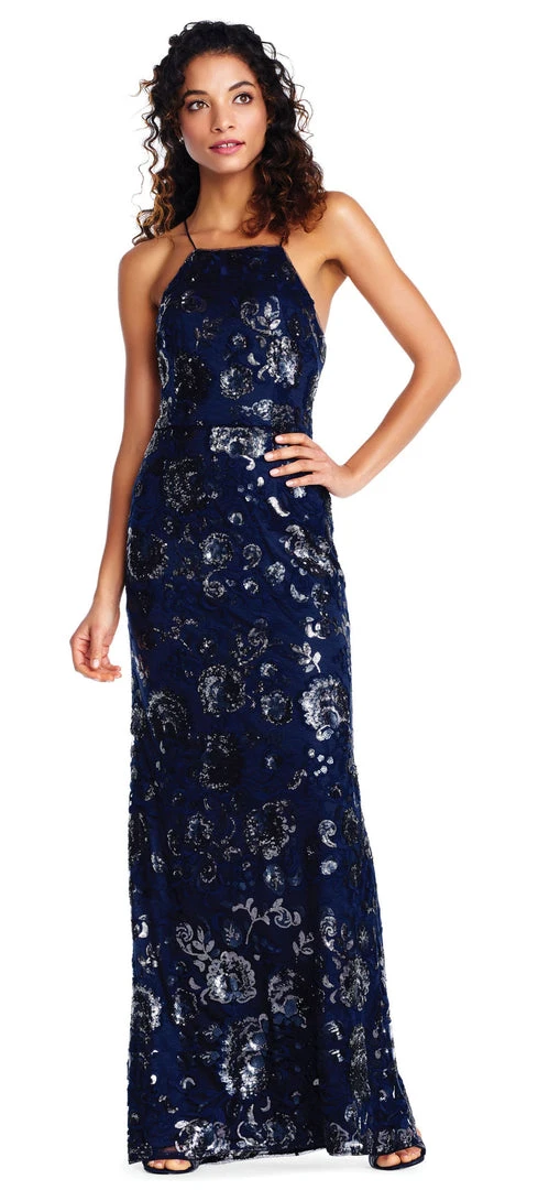 Formal Gowns Adrianna Papell - AP1E202991 Floral Sequined Halter Sheath Dress 4 Formal Gowns Adrianna Papell - AP1E202991 Floral Sequined Halter Sheath Dress