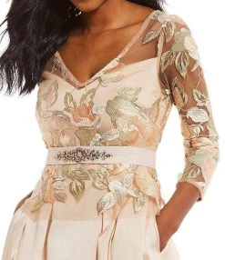 Adrianna Papell - AP1E203037 Floral Embroidered Taffeta A-line Dress