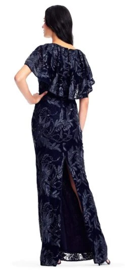 Adrianna Papell - AP1E203078 Embroidered Floral Capelet Evening Gown