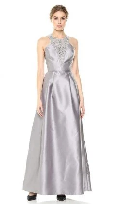 Adrianna Papell - AP1E203176 Embellished Halter Long A-line Dress Formal Gowns