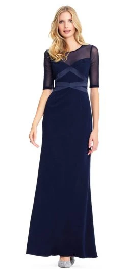 Formal Gowns Adrianna Papell - AP1E203438 Sheer Quarter Length Sleeve Sheath Dress