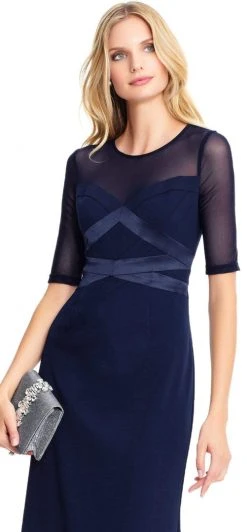 Formal Gowns Adrianna Papell - AP1E203438 Sheer Quarter Length Sleeve Sheath Dress