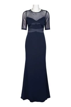 Formal Gowns Adrianna Papell - AP1E203438 Sheer Quarter Length Sleeve Sheath Dress