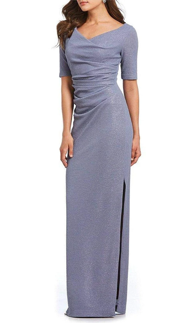 Adrianna Papell - AP1E203509 Ruched V-neck Column Dress With Slit Formal Gowns 3 Adrianna Papell - AP1E203509 Ruched V-neck Column Dress With Slit Formal Gowns
