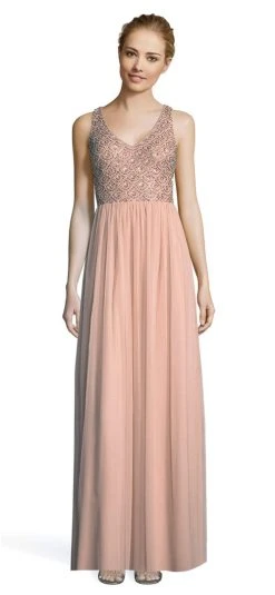 Formal Gowns Adrianna Papell - AP1E203719 Beaded V-neck Long A-line Dress