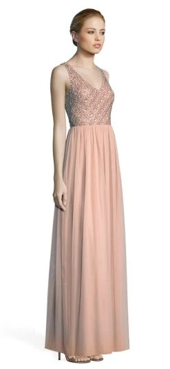 Formal Gowns Adrianna Papell - AP1E203719 Beaded V-neck Long A-line Dress