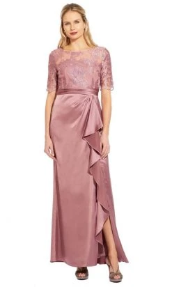 Formal Gowns Adrianna Papell - AP1E205141 Embroidered Bateau Satin Sheath Dress
