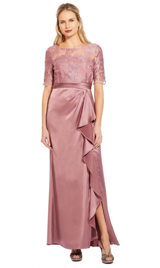 Formal Gowns Adrianna Papell - AP1E205141 Embroidered Bateau Satin Sheath Dress 3 Formal Gowns Adrianna Papell - AP1E205141 Embroidered Bateau Satin Sheath Dress