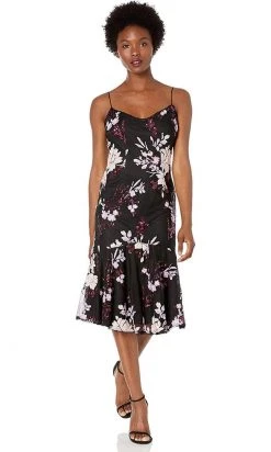 Adrianna Papell - AP1E205209 Tea Length Floral Sequined Trumpet Dress Cocktail Dresses