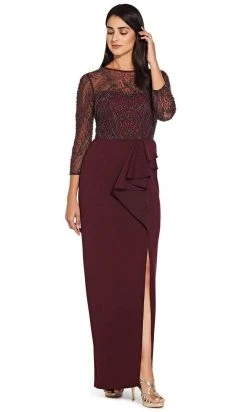 Adrianna Papell - AP1E205600 Quarter Sleeve Embellished Long Dress