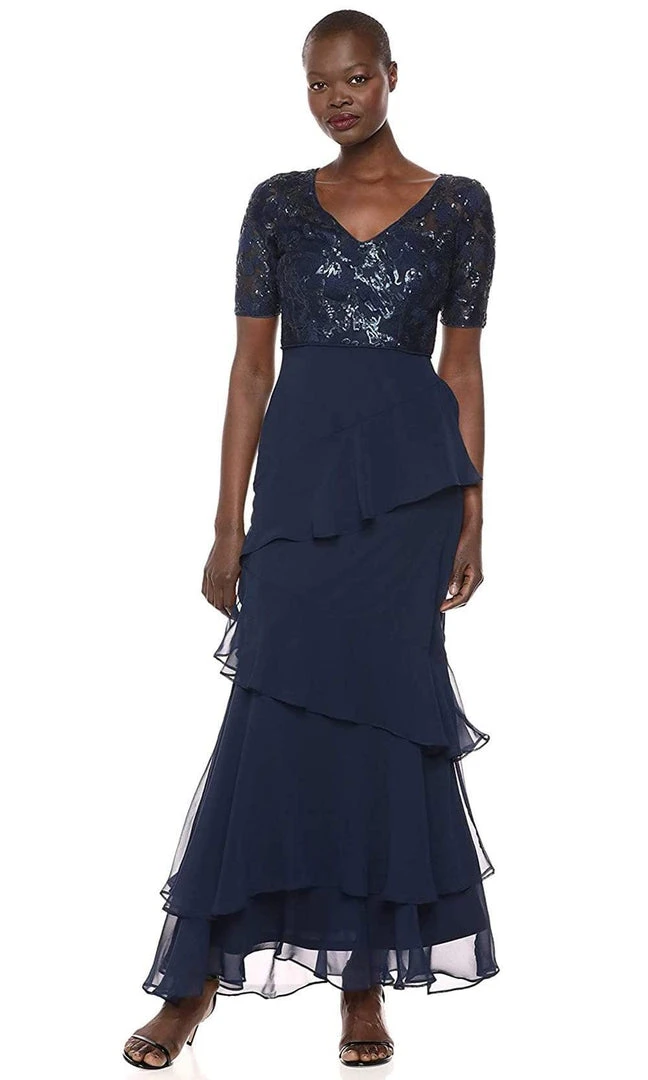Adrianna Papell - AP1E205623 Embroidered V-Neck Tiered Sheath Dress Formal Gowns 3 Adrianna Papell - AP1E205623 Embroidered V-Neck Tiered Sheath Dress Formal Gowns
