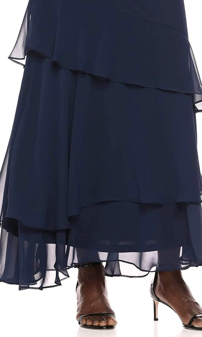 Adrianna Papell - AP1E205623 Embroidered V-Neck Tiered Sheath Dress Formal Gowns 5 Adrianna Papell - AP1E205623 Embroidered V-Neck Tiered Sheath Dress Formal Gowns