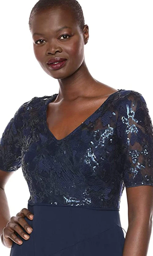 Adrianna Papell - AP1E205623 Embroidered V-Neck Tiered Sheath Dress Formal Gowns 4 Adrianna Papell - AP1E205623 Embroidered V-Neck Tiered Sheath Dress Formal Gowns