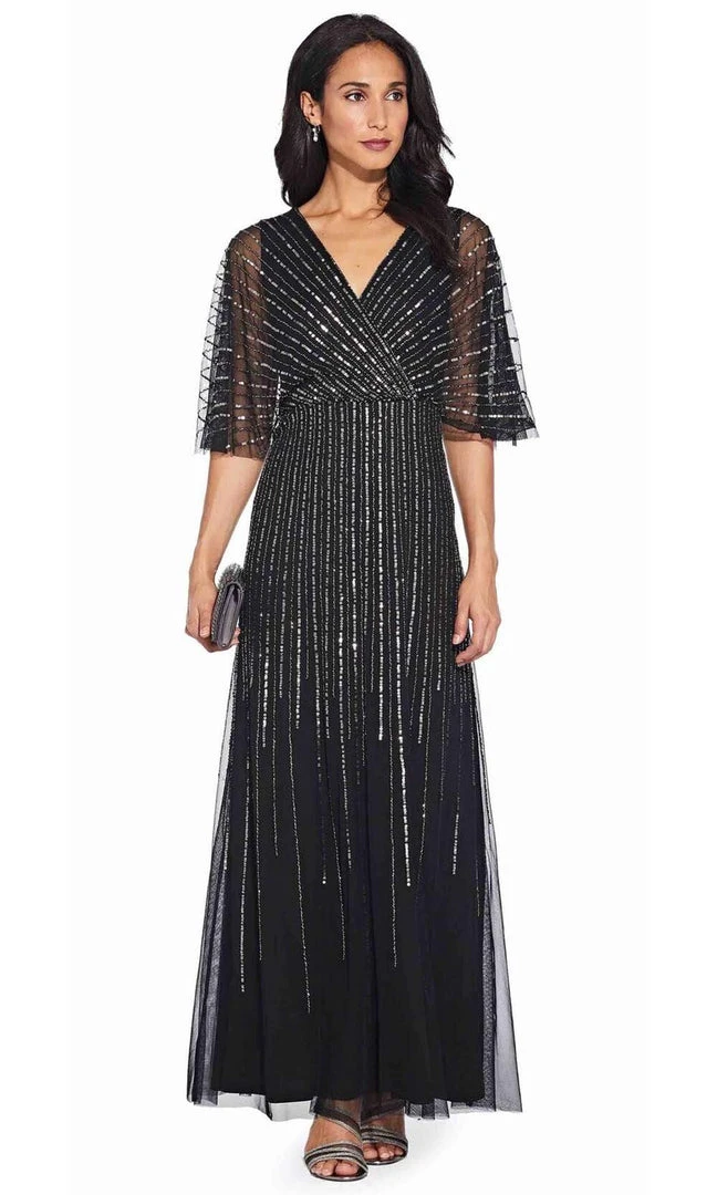 Adrianna Papell - AP1E205631 Long Sequined Mesh A-Line Dress 5 Adrianna Papell - AP1E205631 Long Sequined Mesh A-Line Dress