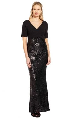 Adrianna Papell - AP1E205644 Crisscross V-Neck Sequined Crepe Dress Formal Gowns