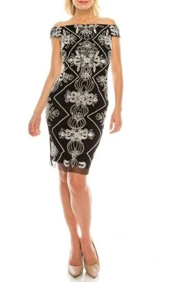 Adrianna Papell - AP1E205799 Off Shoulder Fitted Beaded Dress