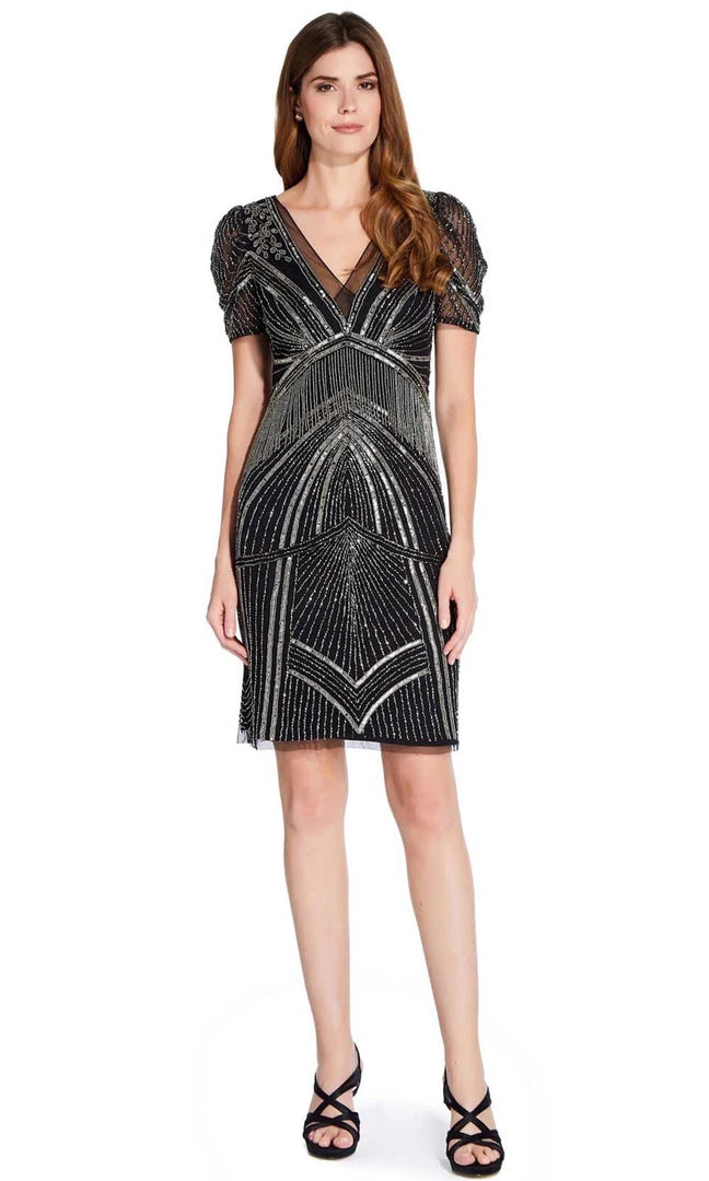 Adrianna Papell - AP1E205816 Short Sleeve Bead-Fringed Sheath Dress 3 Adrianna Papell - AP1E205816 Short Sleeve Bead-Fringed Sheath Dress