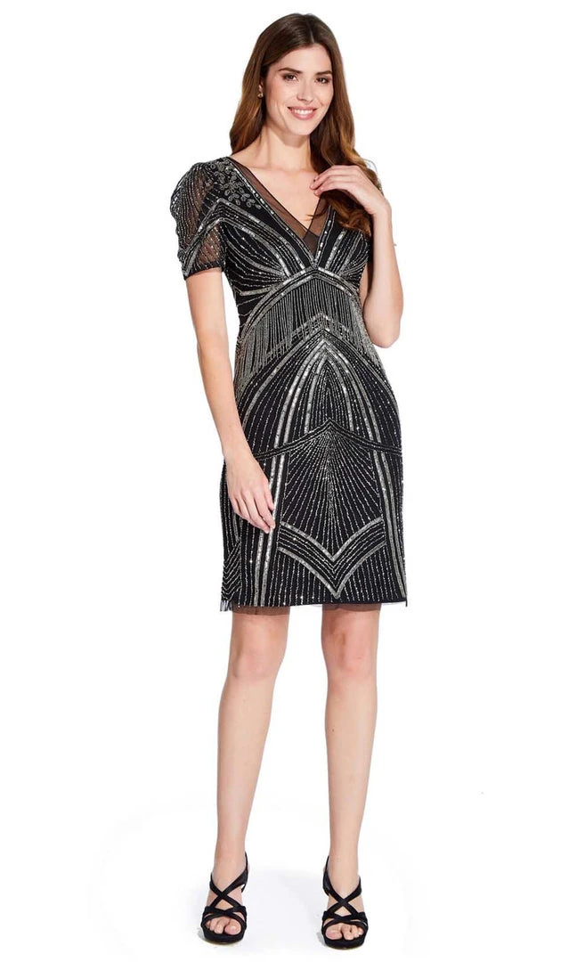 Adrianna Papell - AP1E205816 Short Sleeve Bead-Fringed Sheath Dress 5 Adrianna Papell - AP1E205816 Short Sleeve Bead-Fringed Sheath Dress