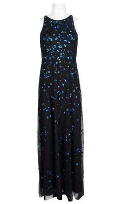 Formal Gowns Adrianna Papell - AP1E205920 Sequined Floral Bateau Neck Mesh Dress