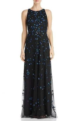 Formal Gowns Adrianna Papell - AP1E205920 Sequined Floral Bateau Neck Mesh Dress