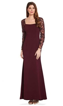 Formal Gowns Adrianna Papell - AP1E206039 Beaded Long Sleeve Square Neck Long Dress