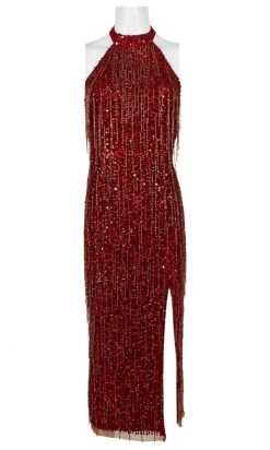 Adrianna Papell - AP1E206152 Sequined High Halter Sheath Dress Plus Size Dresses
