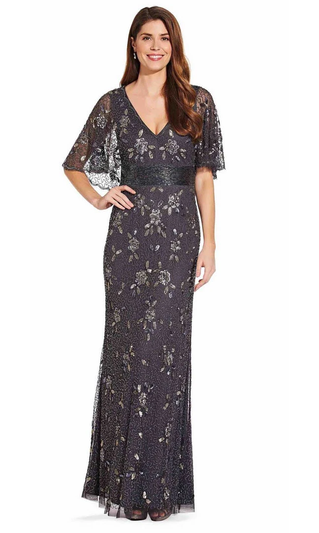Adrianna Papell - AP1E206208 Long Beaded Cape Sleeve Sheath Dress Formal Gowns 3 Adrianna Papell - AP1E206208 Long Beaded Cape Sleeve Sheath Dress Formal Gowns